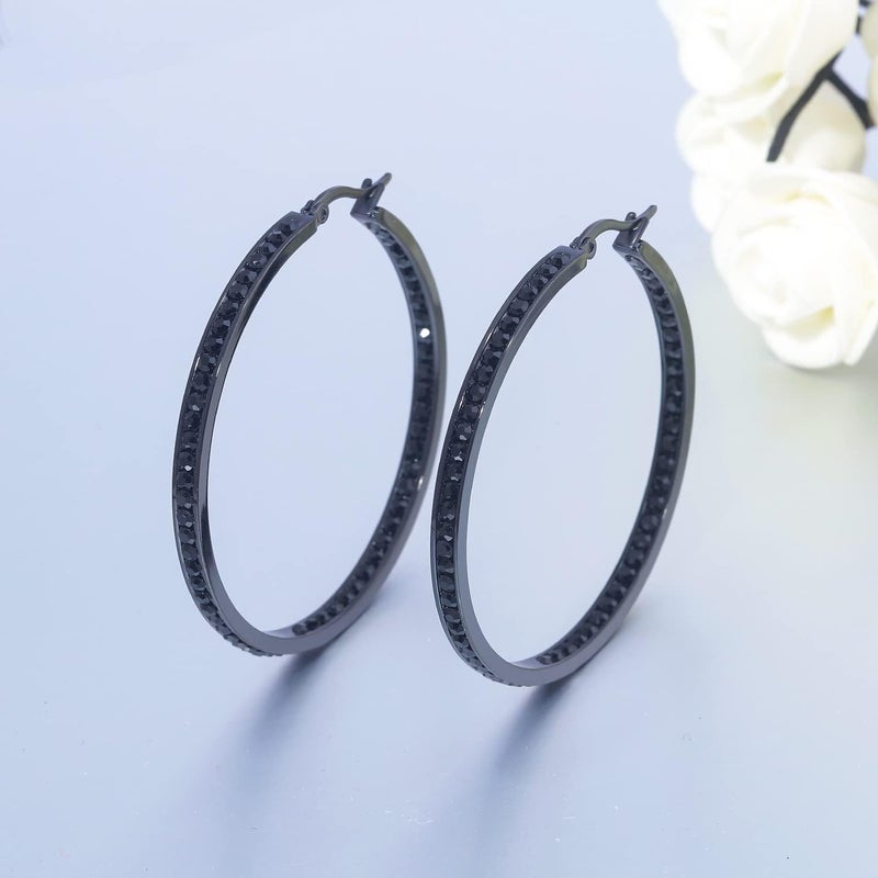 CiNily Mult-colors Crystal Stainless Steel Hoop Earring for Women Hypoallergenic Jewelry for Sensitive Ears Large Big Hoop Earrings 2" - Image 4